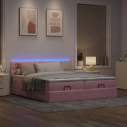 Ottoman Bed with Mattresses and LEDs 160x200cm Velvet Pink