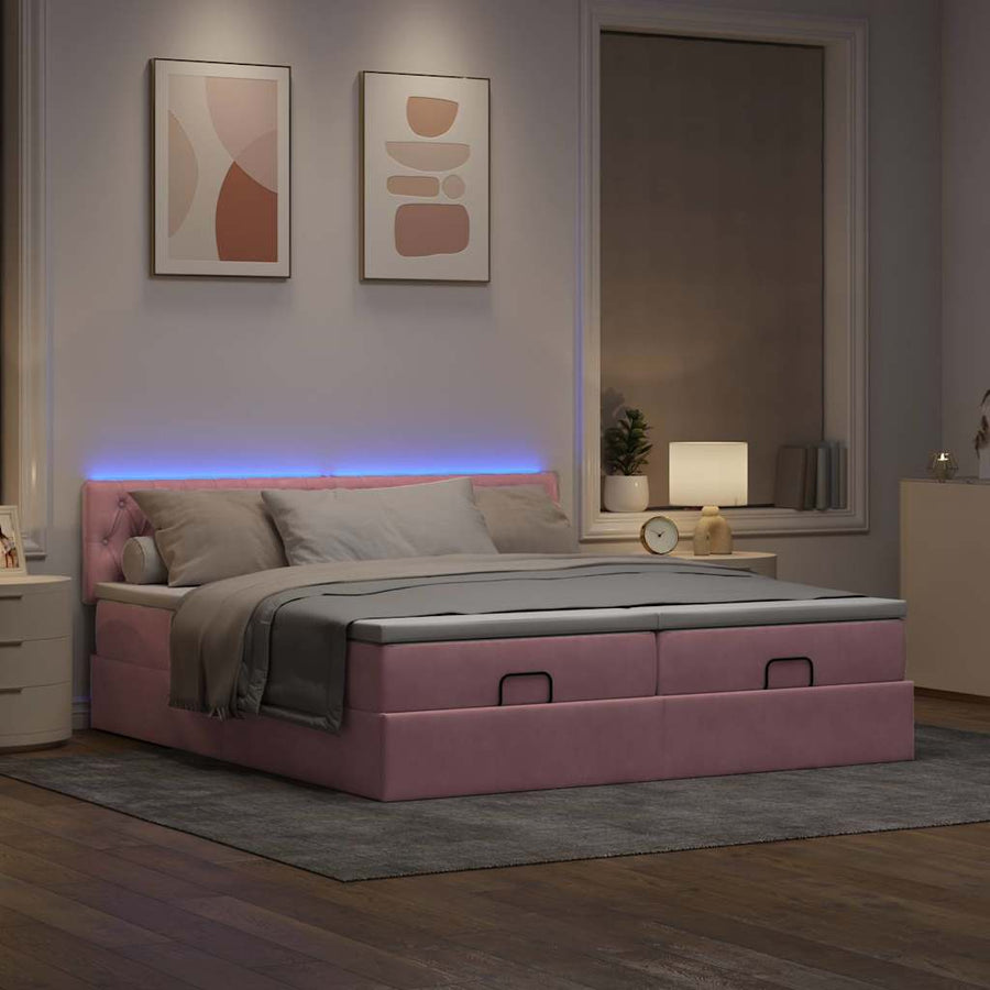 Ottoman bed met matrassen en LED's 160x200cm fluweel roze