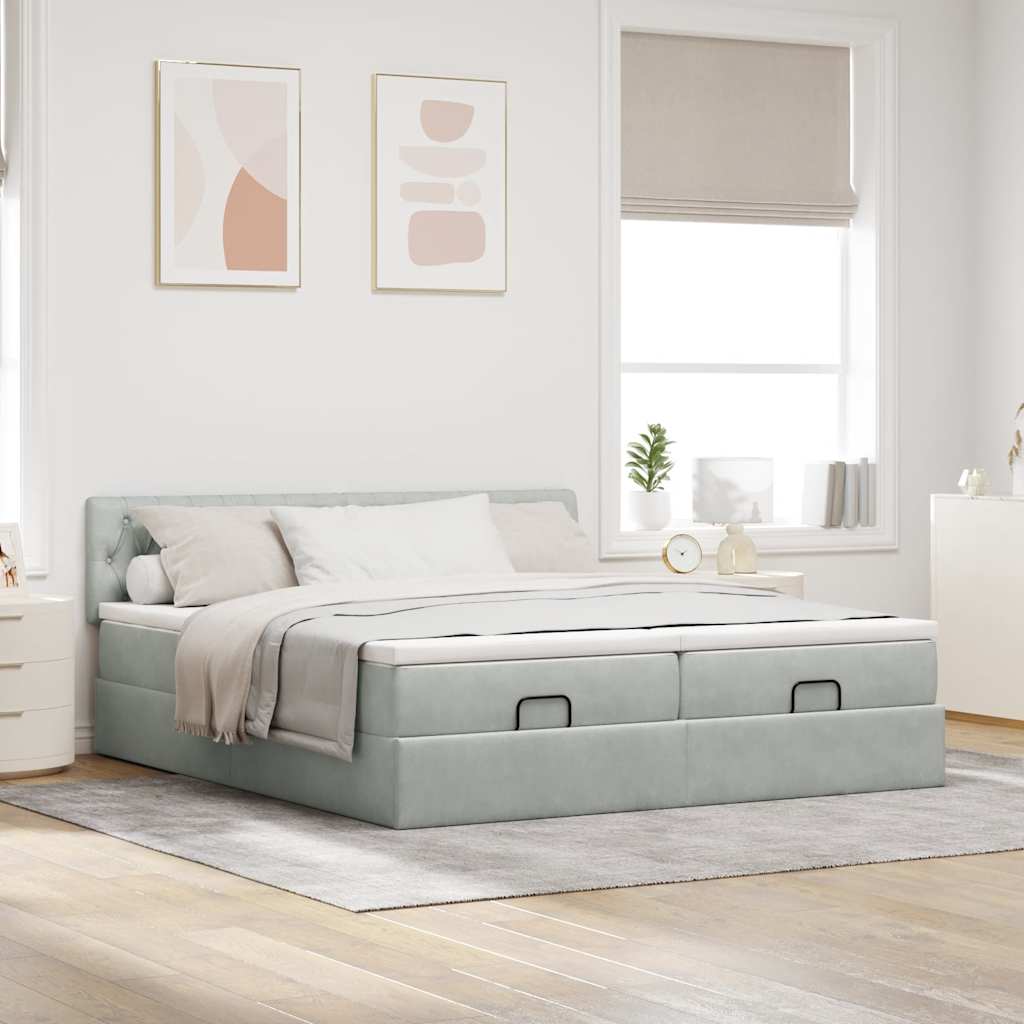 Ottoman bed met matrassen en LED's 180x200cm fluweel lichtgrijs