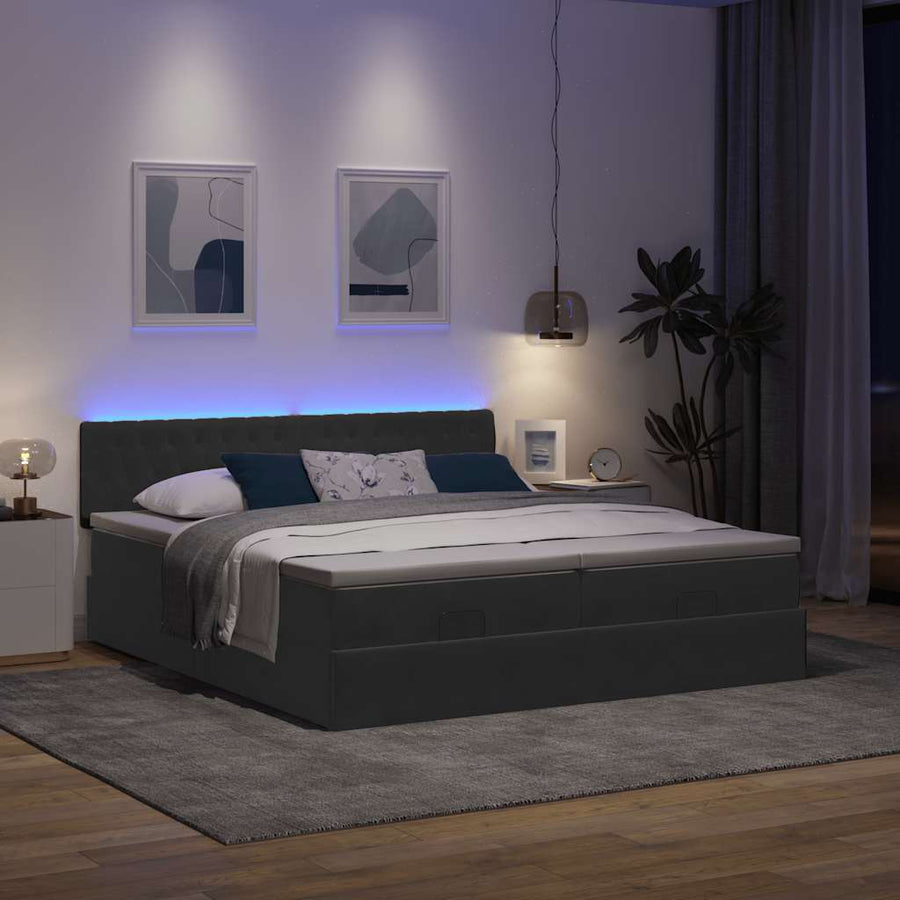 Ottoman bed met matrassen en LED's 180x200cm fluweel zwart