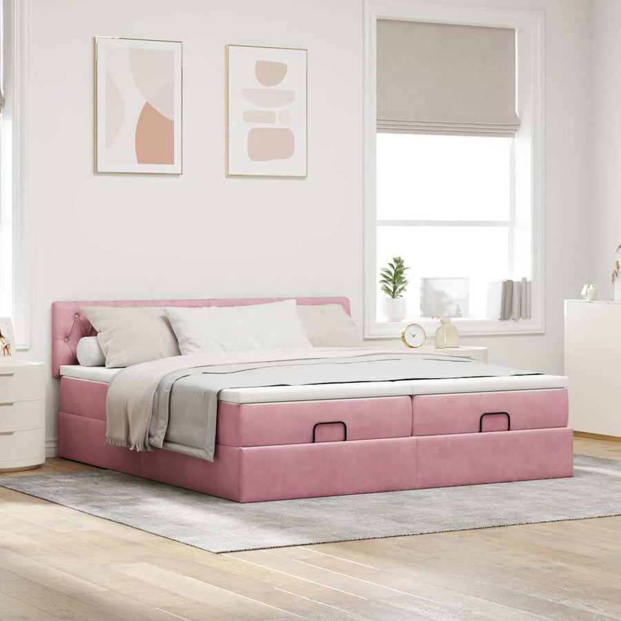 Ottoman bed met matrassen en LED's 180x200cm fluweel roze