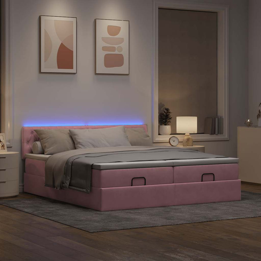 Ottoman bed met matrassen en LED's 180x200cm fluweel roze