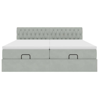 Ottoman bed met matrassen en LED's 200x200cm fluweel lichtgrijs
