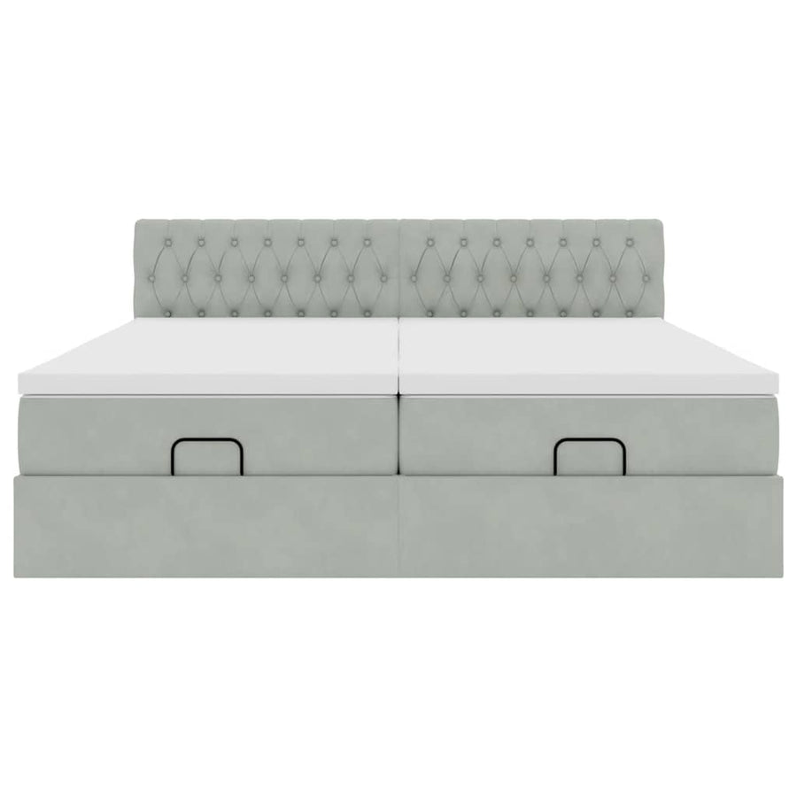 Ottoman bed met matrassen en LED's 200x200cm fluweel lichtgrijs