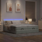 Ottoman bed with mattresses and LEDs 200x200cm velvet light grey