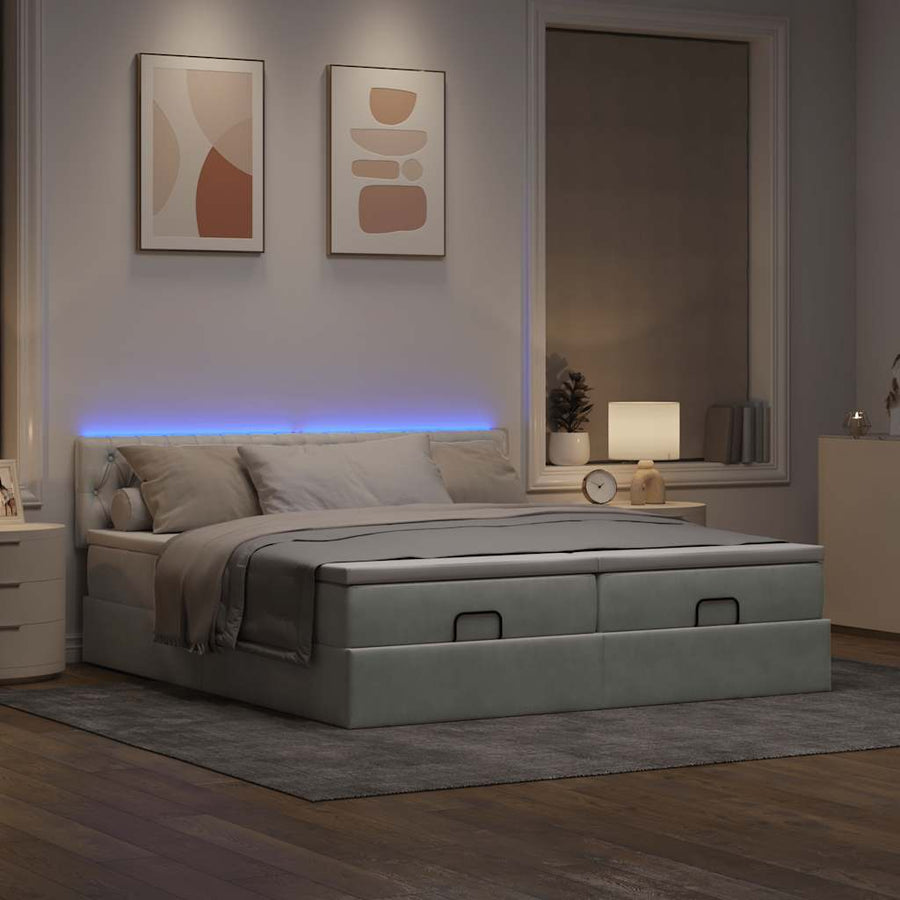 Ottoman bed met matrassen en LED's 200x200cm fluweel lichtgrijs