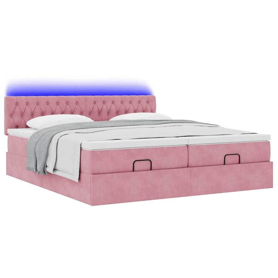 Ottoman bed met matrassen en LED's 200x200cm fluweel roze