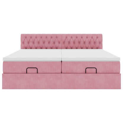 Ottoman bed met matrassen en LED's 200x200cm fluweel roze
