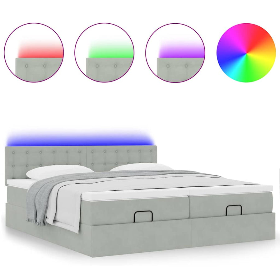 Ottoman bed met matrassen en LED's 160x200cm fluweel lichtgrijs
