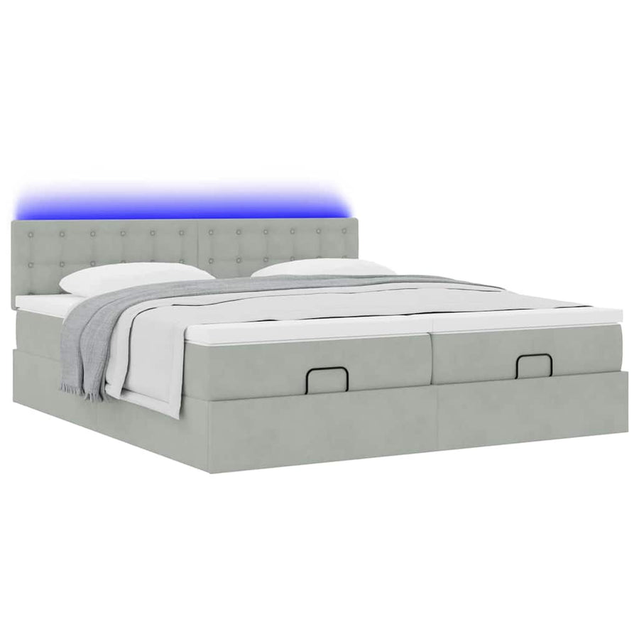 Ottoman bed met matrassen en LED's 160x200cm fluweel lichtgrijs