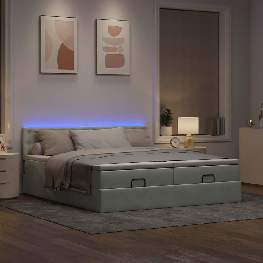 Ottoman bed met matrassen en LED's 160x200cm fluweel lichtgrijs