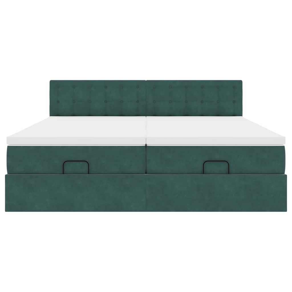 Ottoman Bed Met Matrassen En Led's 160X200Cm Fluweel 160 x 200 cm Donkergroen