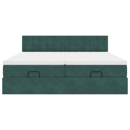 Ottoman Bed Met Matrassen En Led's 160X200Cm Fluweel 160 x 200 cm Donkergroen