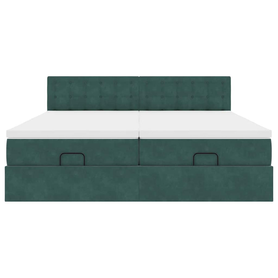 Ottoman Bed Met Matrassen En Led's 160X200Cm Fluweel 160 x 200 cm Donkergroen