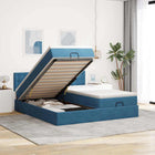 Ottoman bed 160x200 cm donkerblauw fluweel met opbergruimte en LED
