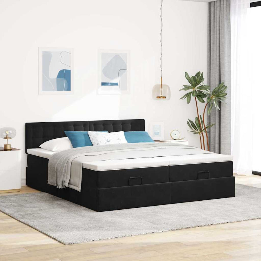 Ottoman bed met matrassen en LED's 180x200cm fluweel zwart