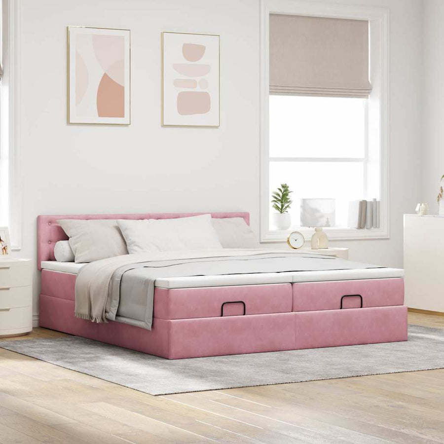 Ottoman bed met matrassen en LED's 180x200cm fluweel roze