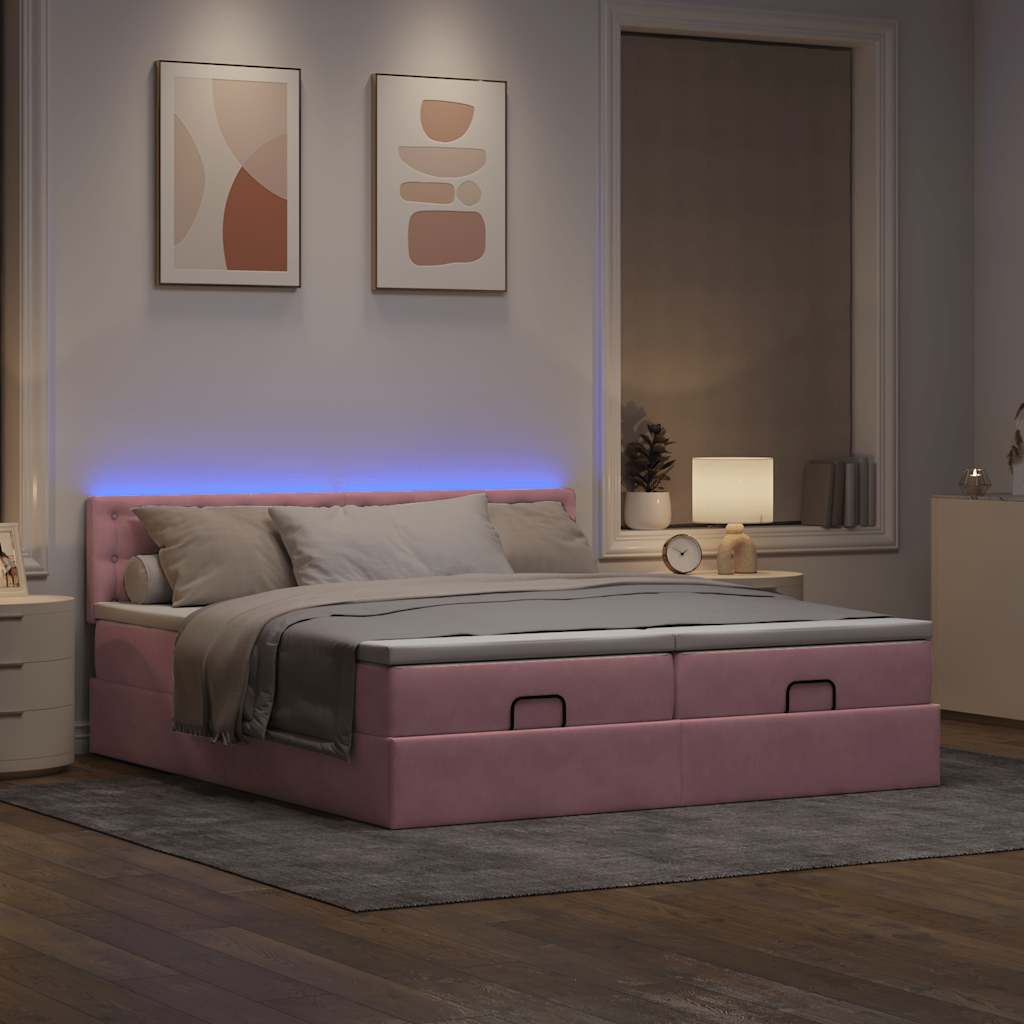 Ottoman bed met matrassen en LED's 180x200cm fluweel roze