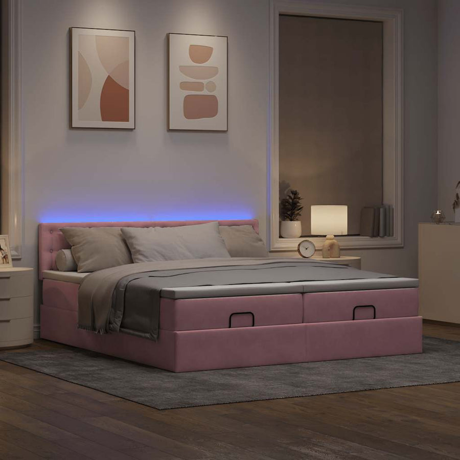 Ottoman bed met matrassen en LED's 180x200cm fluweel roze