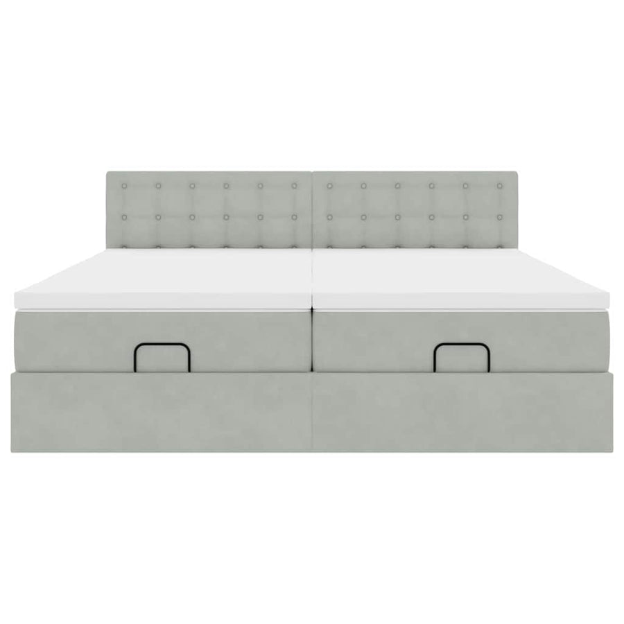 Ottoman bed met matrassen en LED's 200x200cm fluweel lichtgrijs