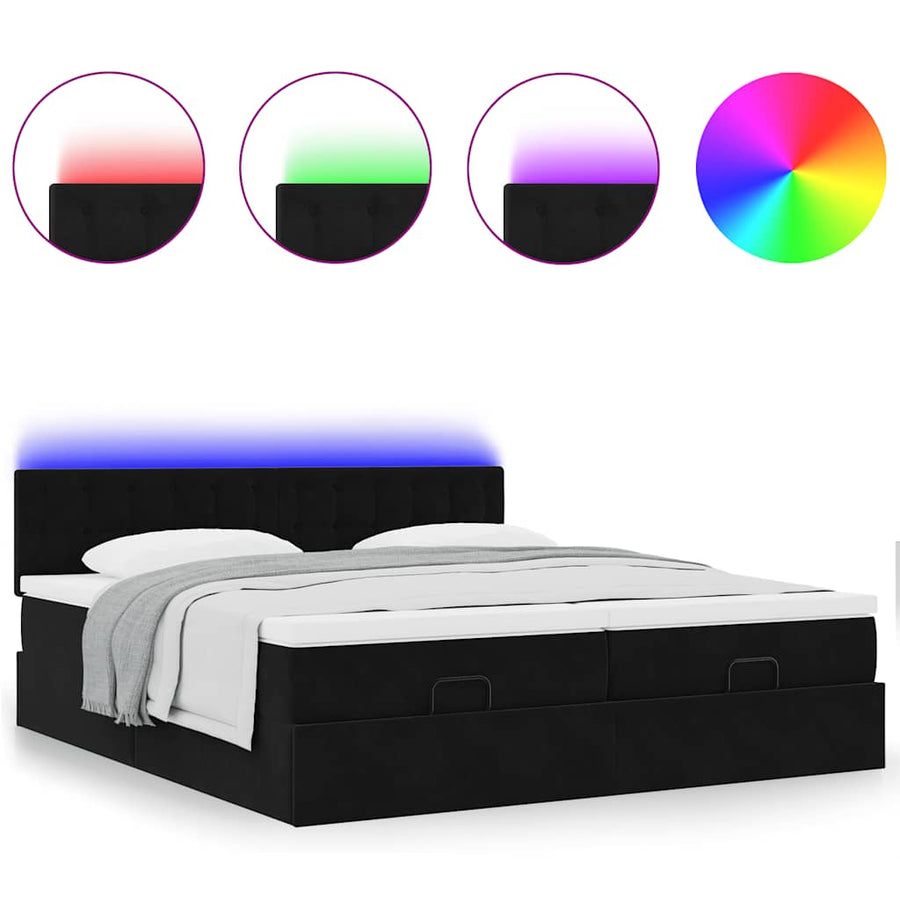Ottoman bed met matrassen en LED's 200x200cm fluweel zwart