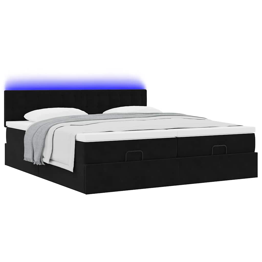 Ottoman bed met matrassen en LED's 200x200cm fluweel zwart