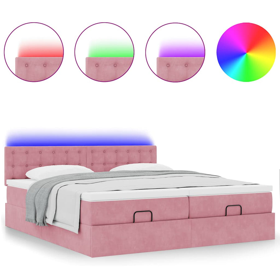 Ottoman bed met matrassen en LED's 200x200cm fluweel roze