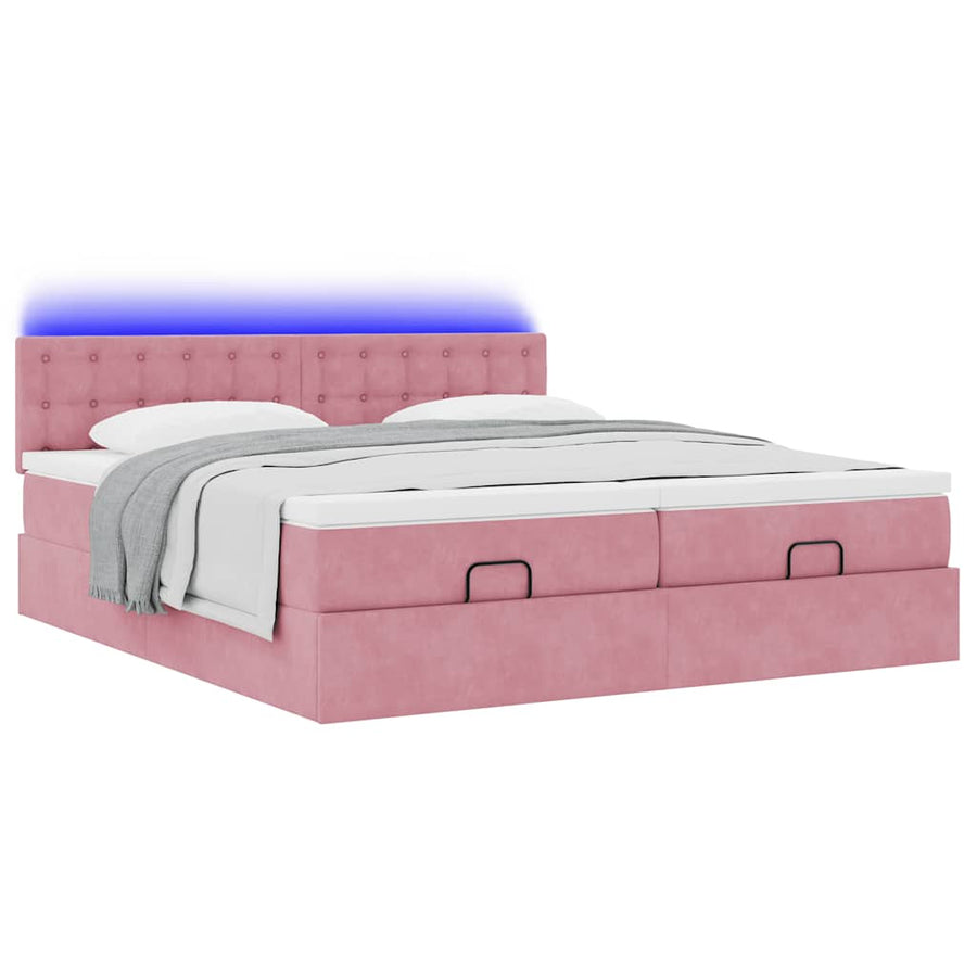 Ottoman bed met matrassen en LED's 200x200cm fluweel roze