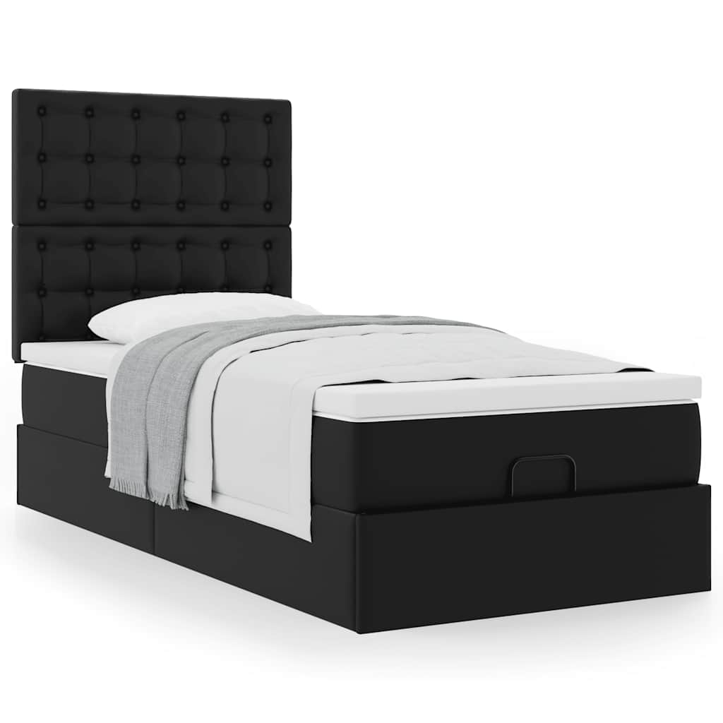 Ottoman bed met matras 80x200cm kunstleer zwart