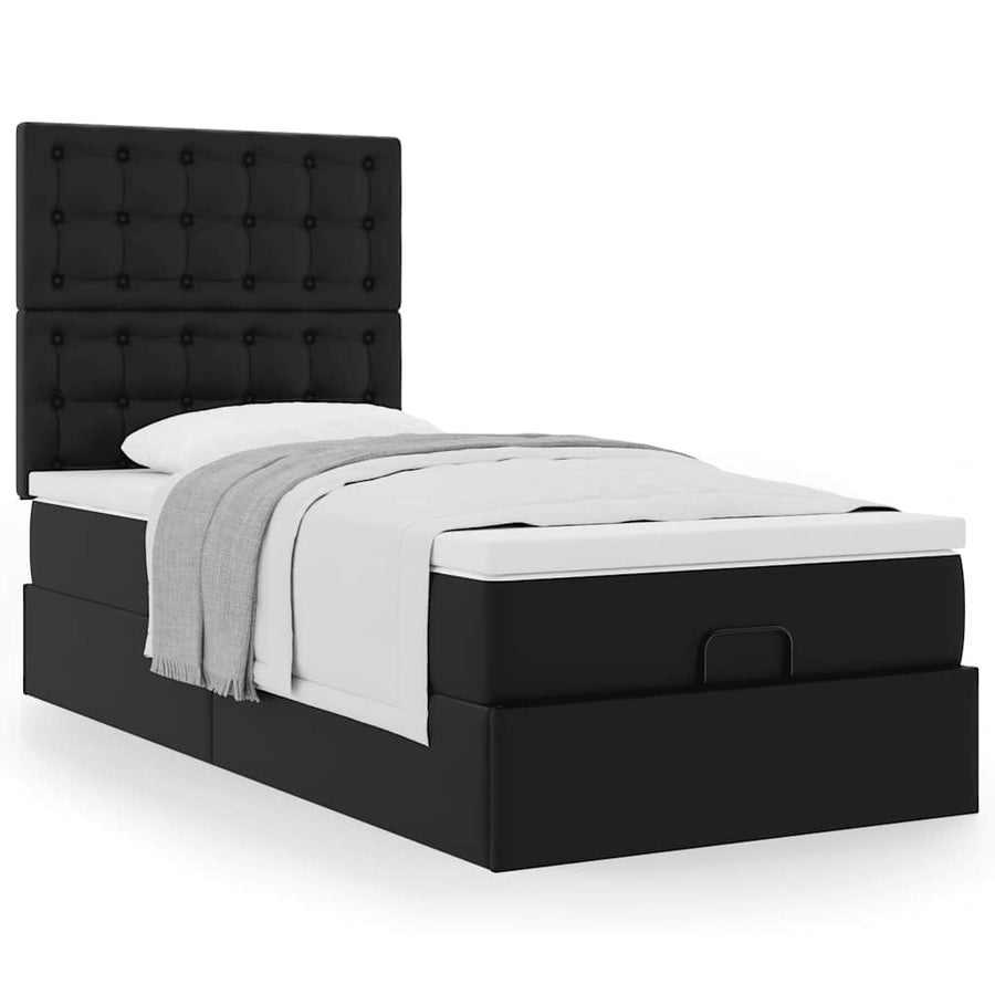 Ottoman bed met matras 80x200cm kunstleer zwart