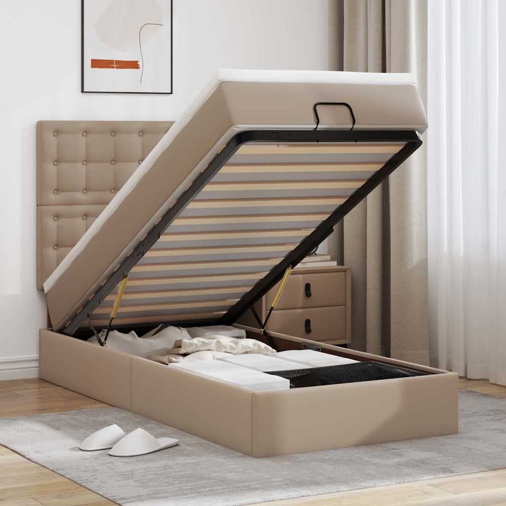 Ottomaanse bed met matras 80x200cm kunstleer cappuccinokleurig