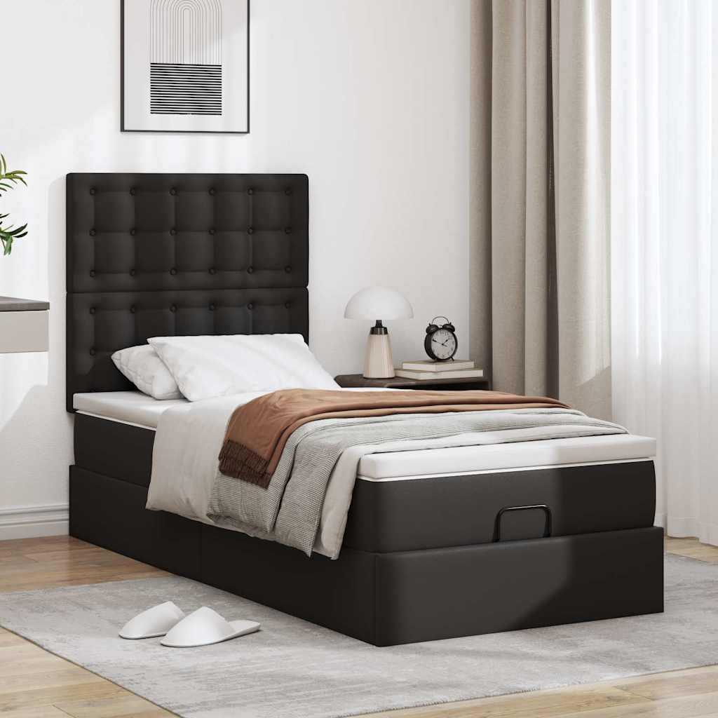 Ottoman bed met matras 90x190 cm kunstleer zwart