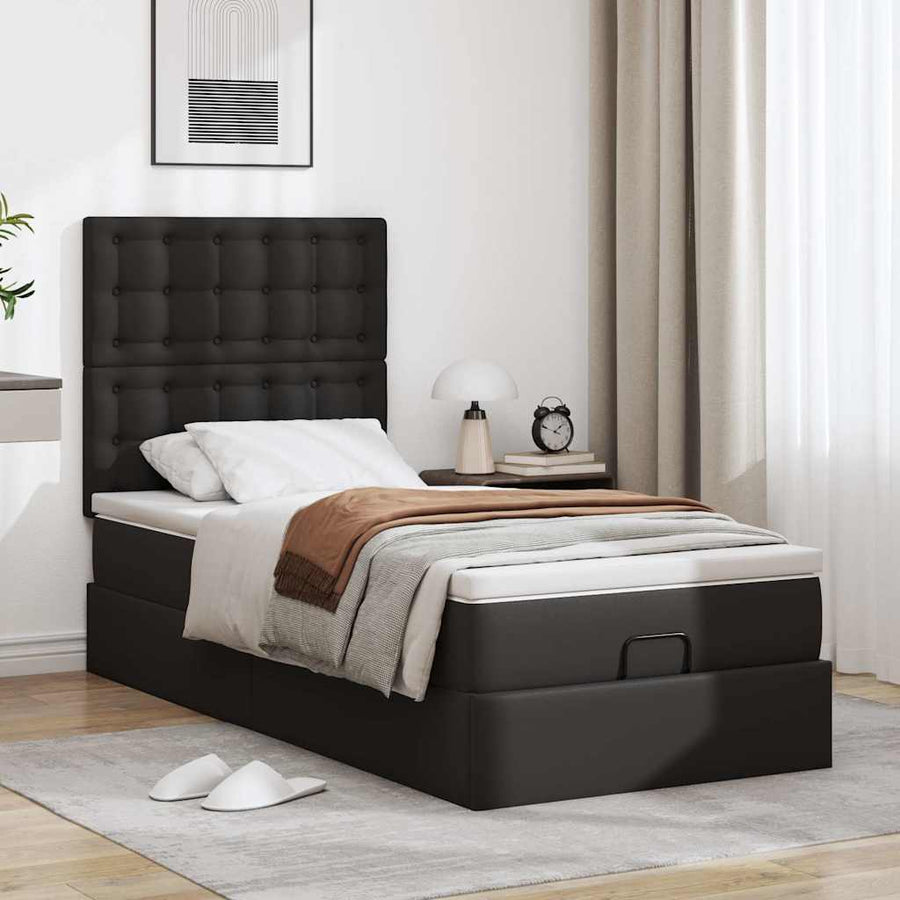 Ottoman bed met matras 90x190 cm kunstleer zwart