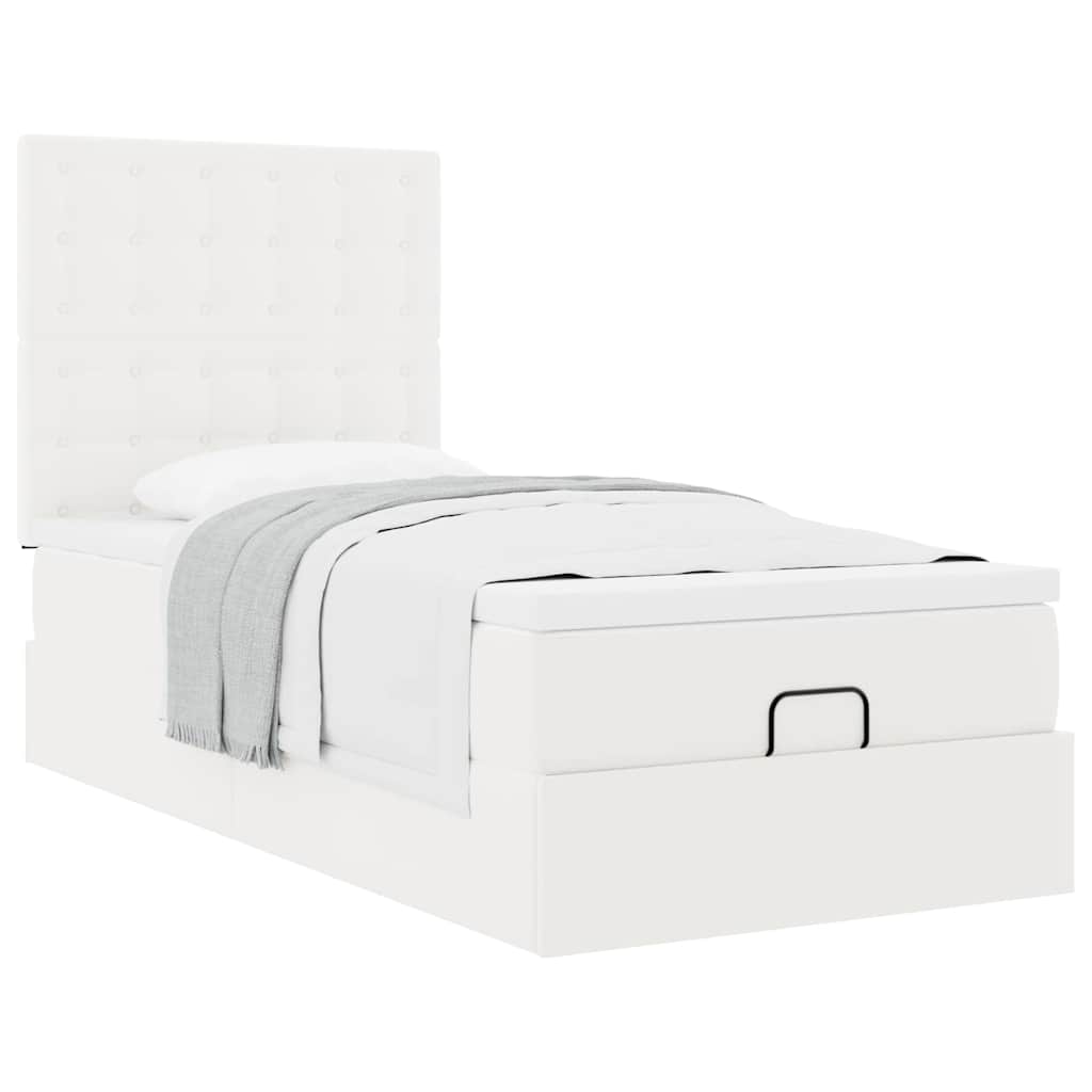 Ottomaanse Bed Met Matras 90X190Cm Kunstleer 90 x 190 cm Wit