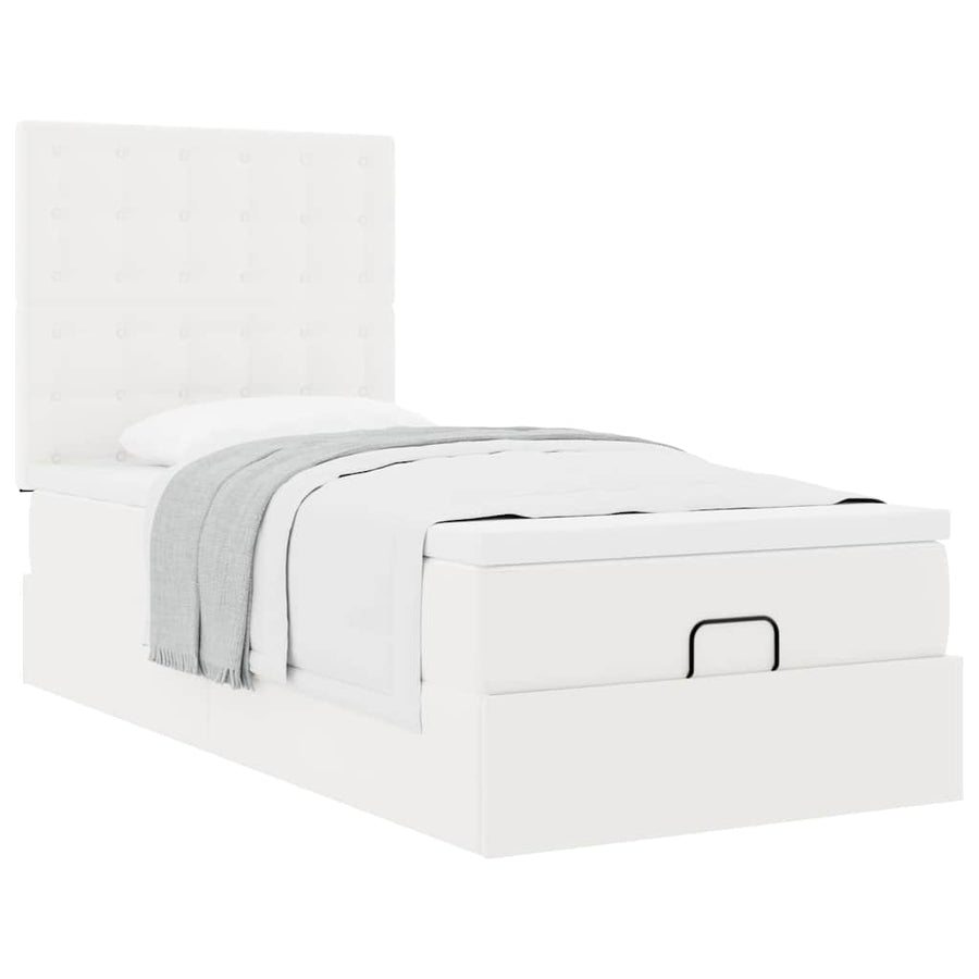 Ottomaanse Bed Met Matras 90X190Cm Kunstleer 90 x 190 cm Wit