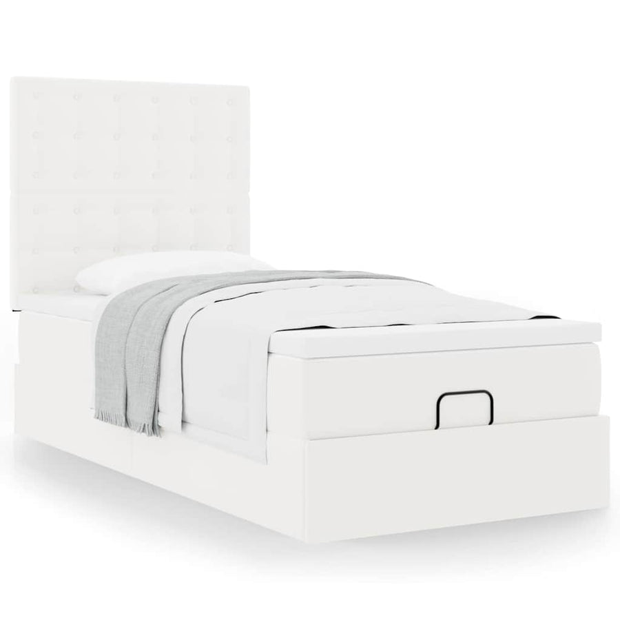 Ottomaanse Bed Met Matras 90X190Cm Kunstleer 90 x 190 cm Wit