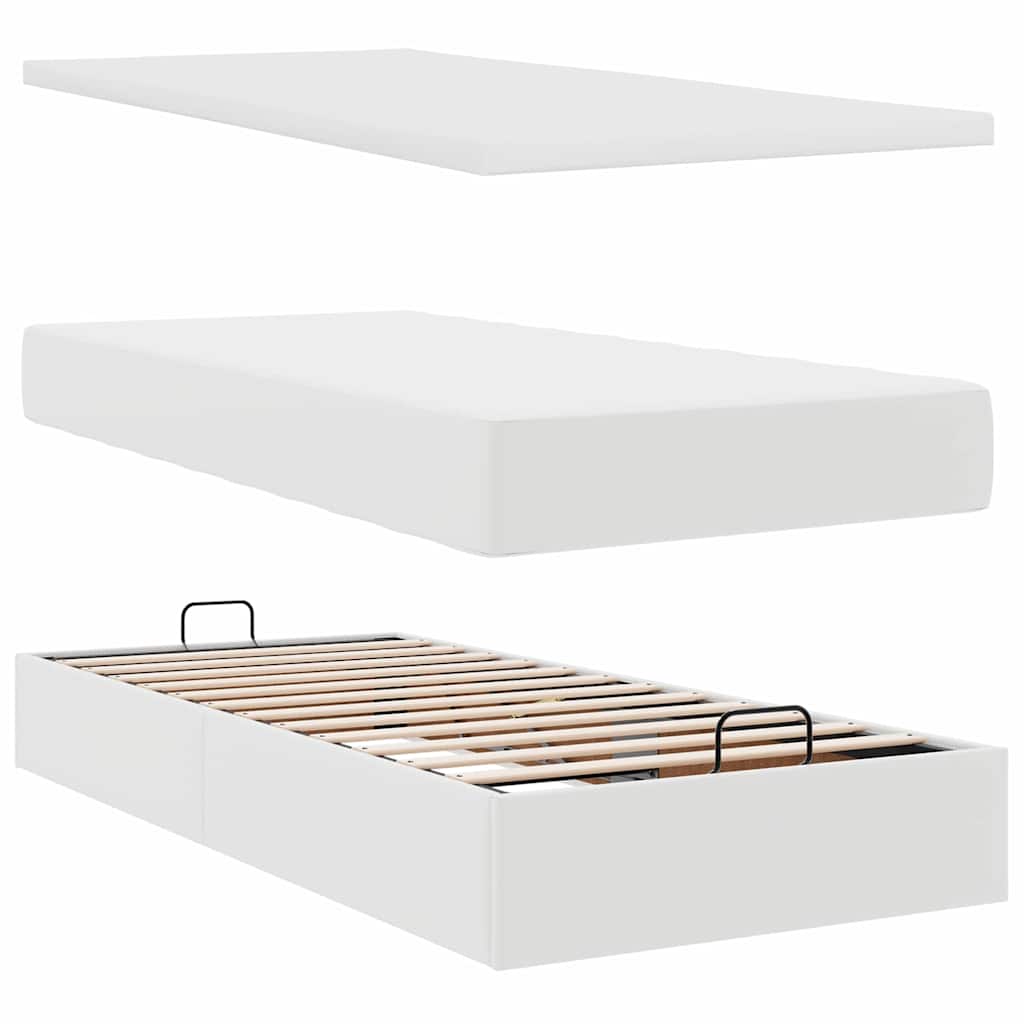 Ottomaanse Bed Met Matras 90X190Cm Kunstleer 90 x 190 cm Wit