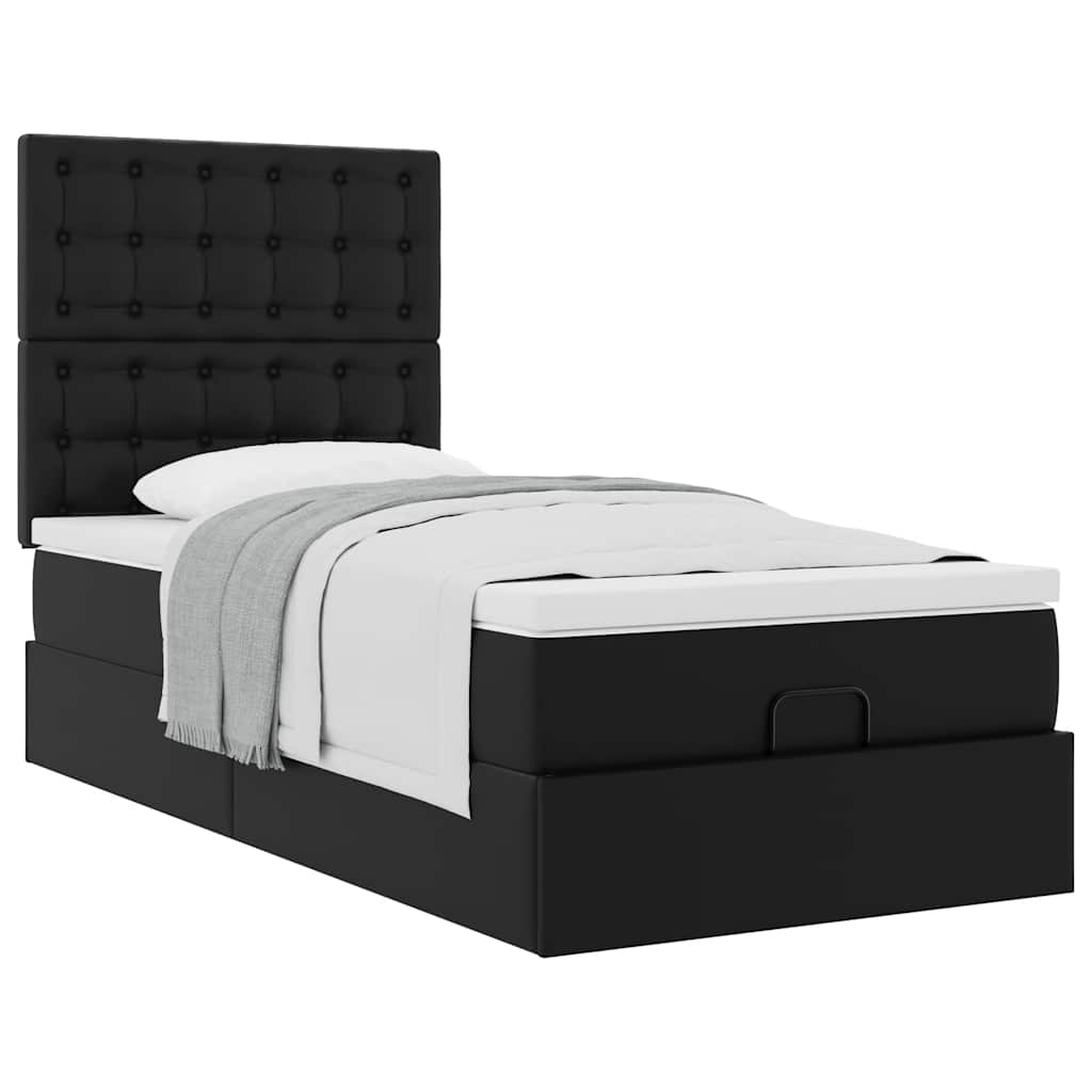 Ottoman bed met matras 90x200cm kunstleer zwart