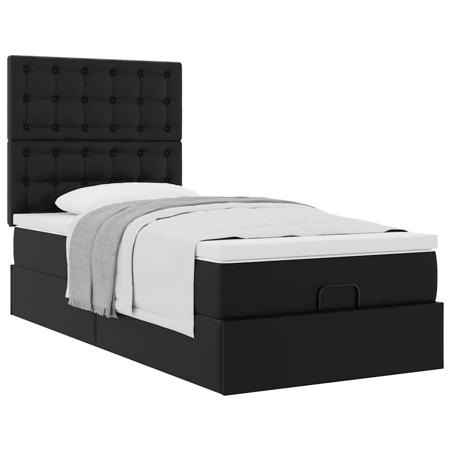 Ottoman bed met matras 90x200cm kunstleer zwart