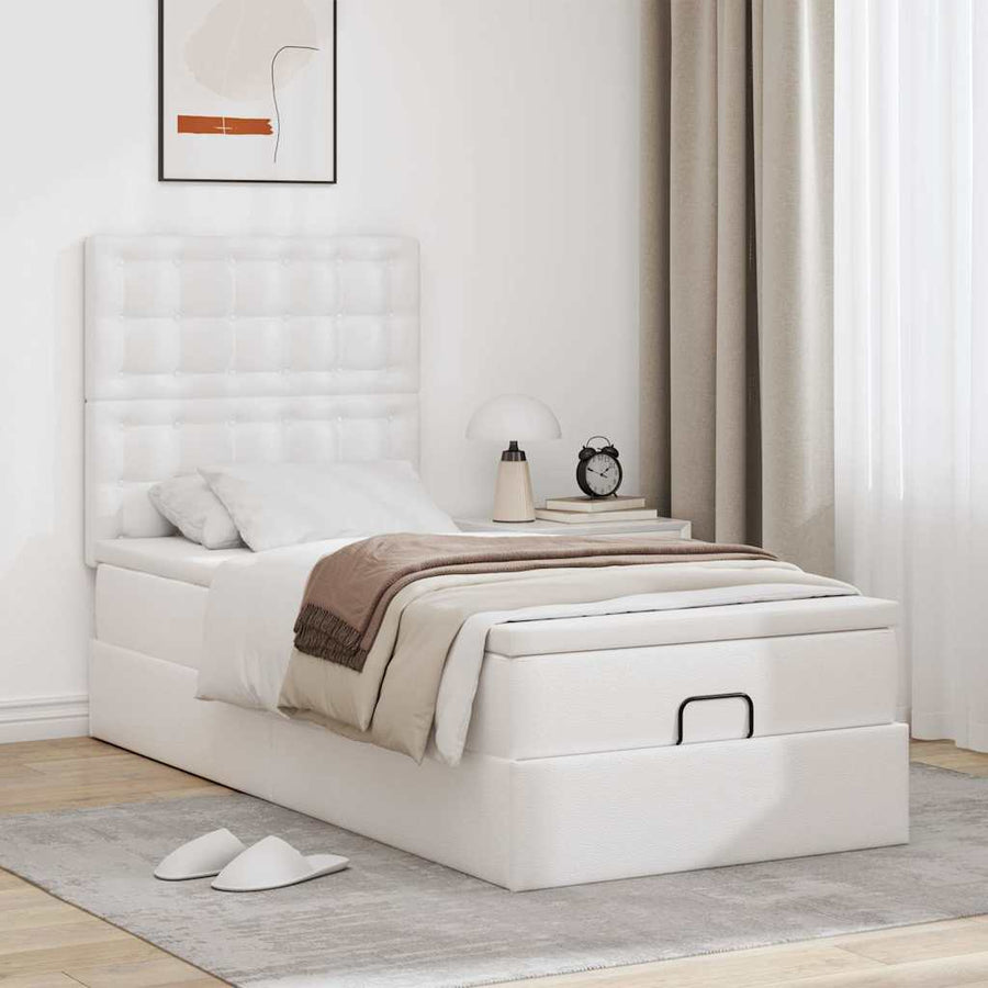 Ottoman bed met matras 90x200cm kunstleer wit