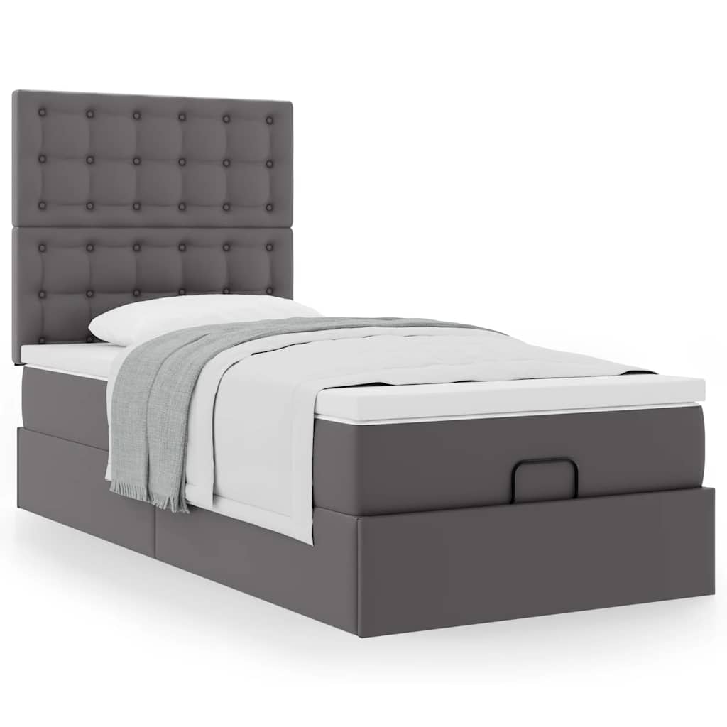 Ottoman bed met matras 90x200cm kunstleer grijs