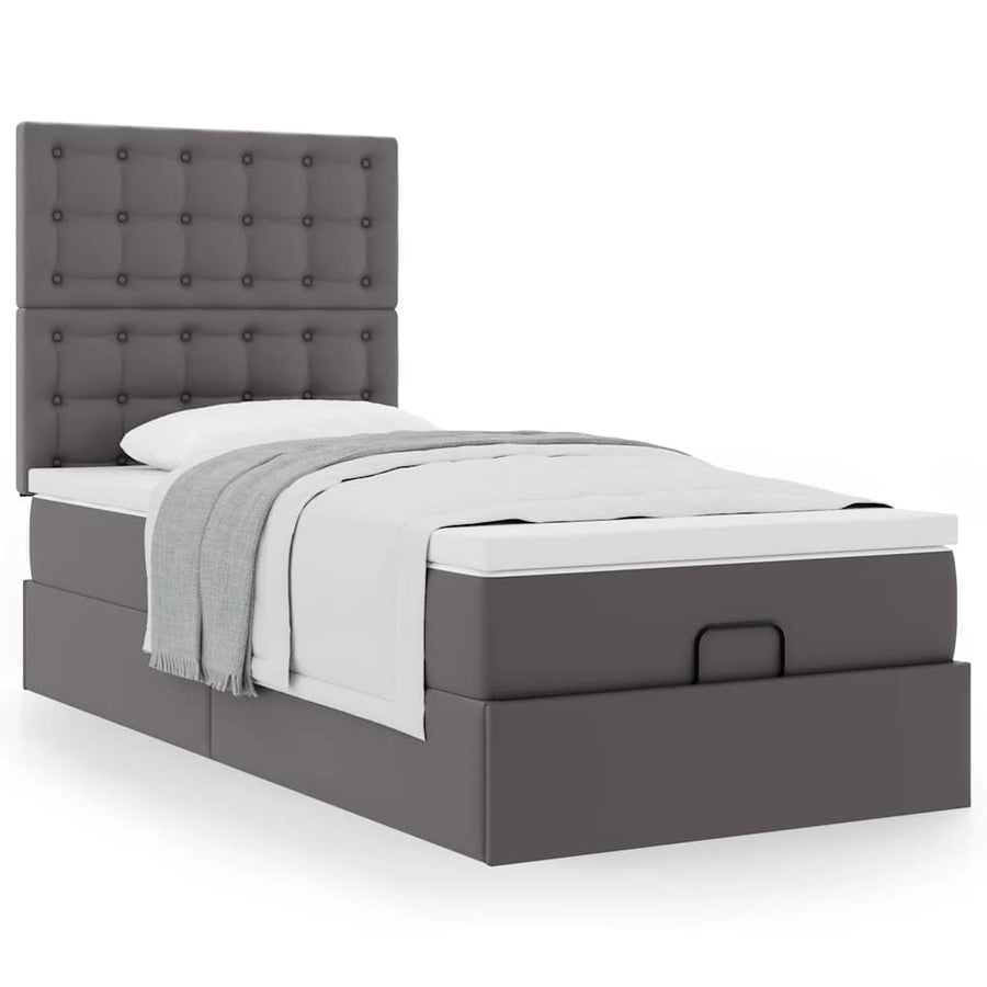 Ottoman bed met matras 90x200cm kunstleer grijs