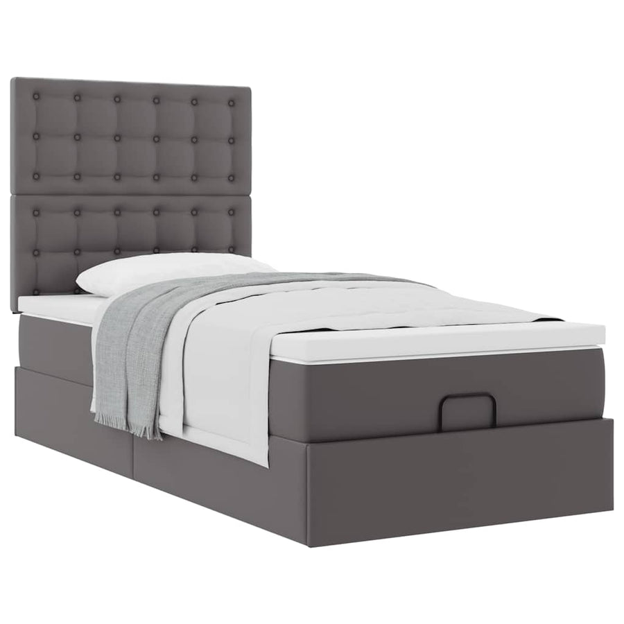 Ottoman bed met matras 90x200cm kunstleer grijs