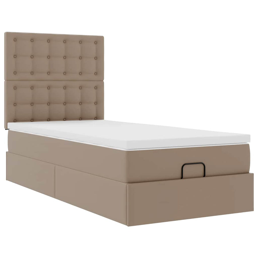 Ottoman bed met matras 90x200cm kunstleer cappuccinokleurig