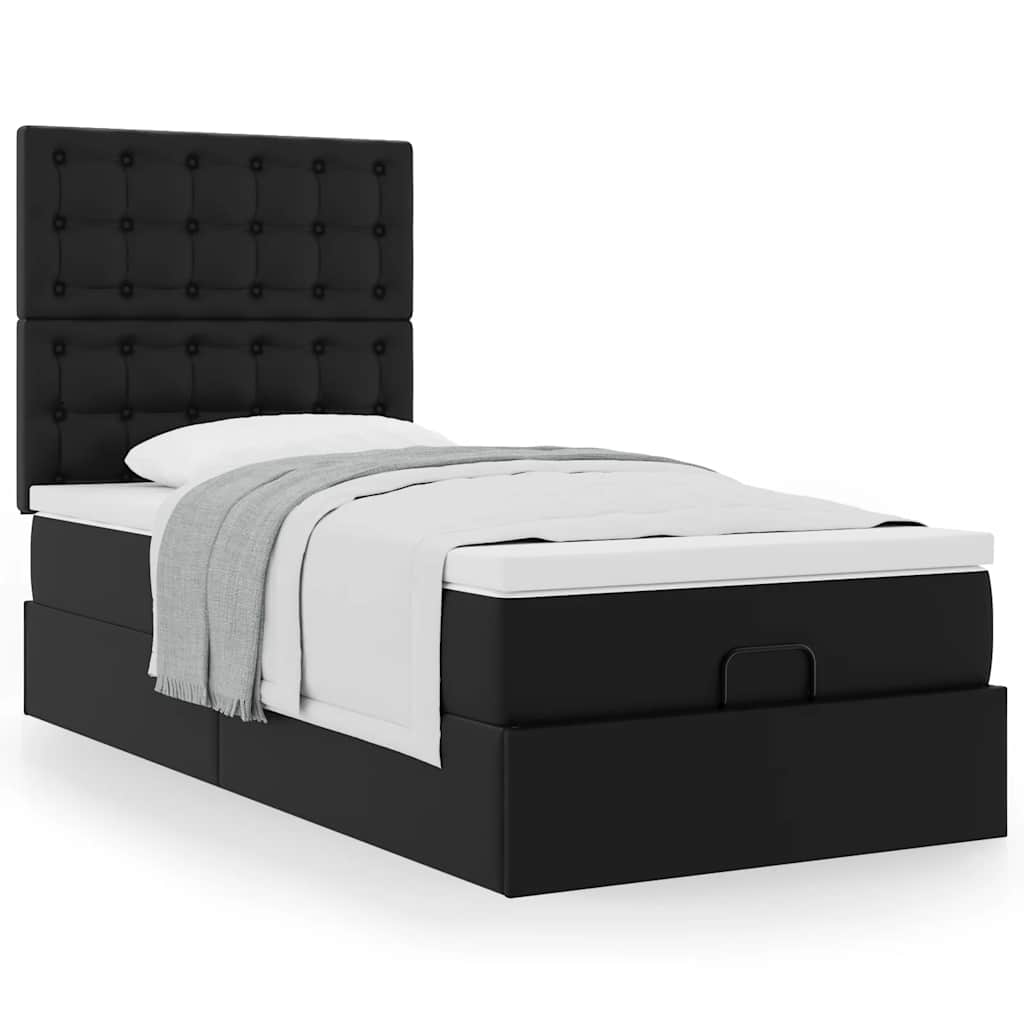 Ottoman bed met matras 100x200cm kunstleer zwart