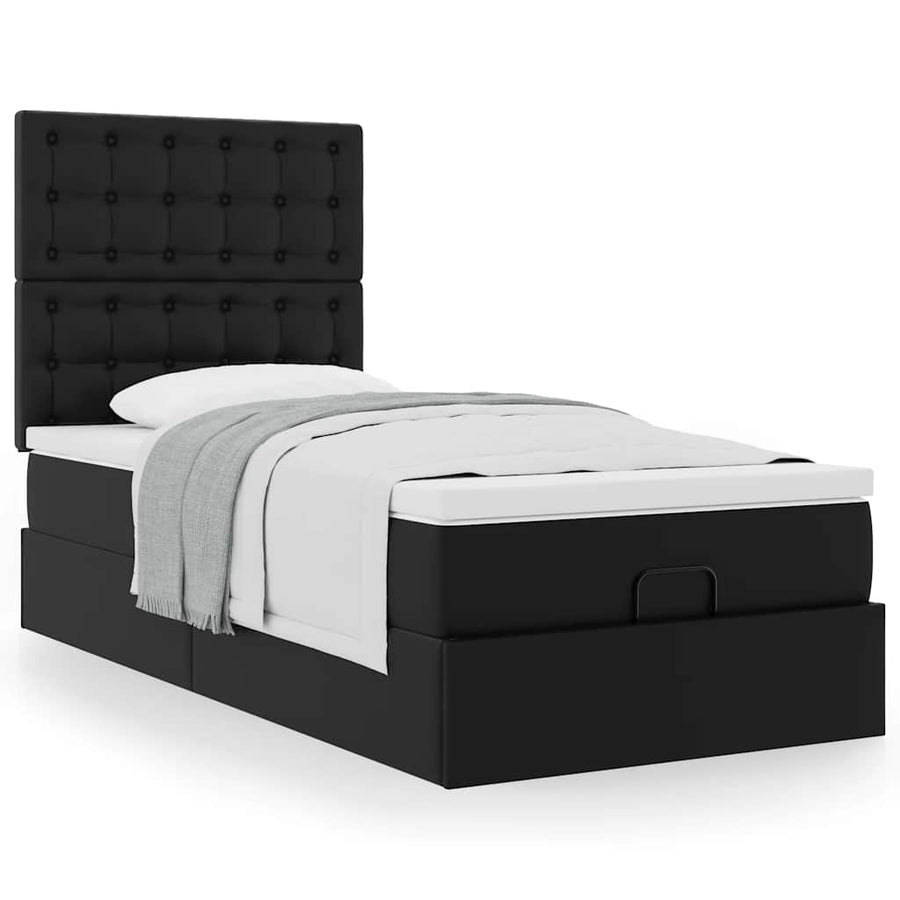 Ottoman bed met matras 100x200cm kunstleer zwart