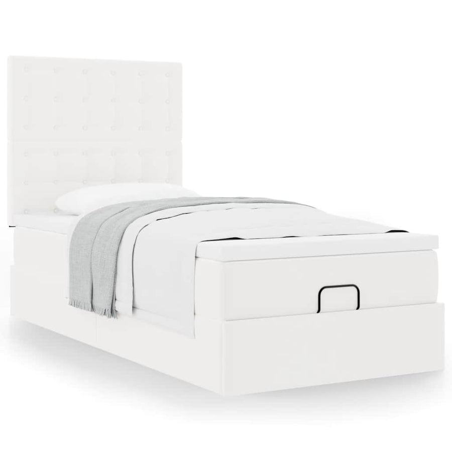 Ottoman bed met matras 100x200cm kunstleer wit