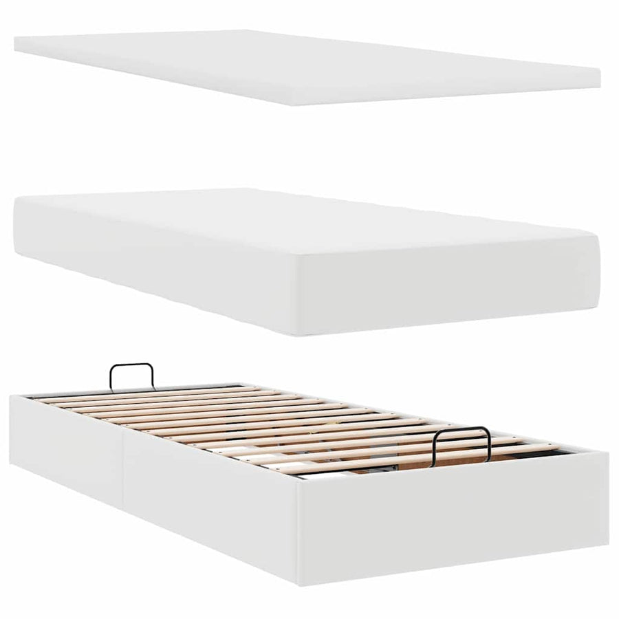 Ottoman bed met matras 100x200cm kunstleer wit