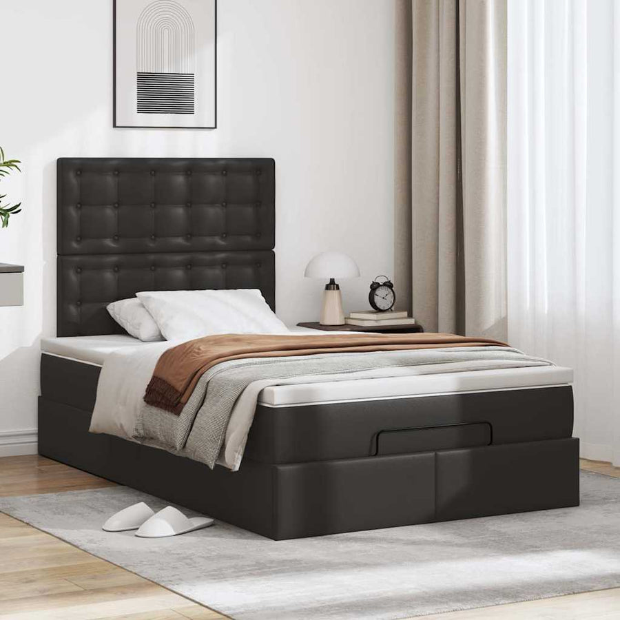 Ottoman bed met matras 120x190 cm kunstleer zwart