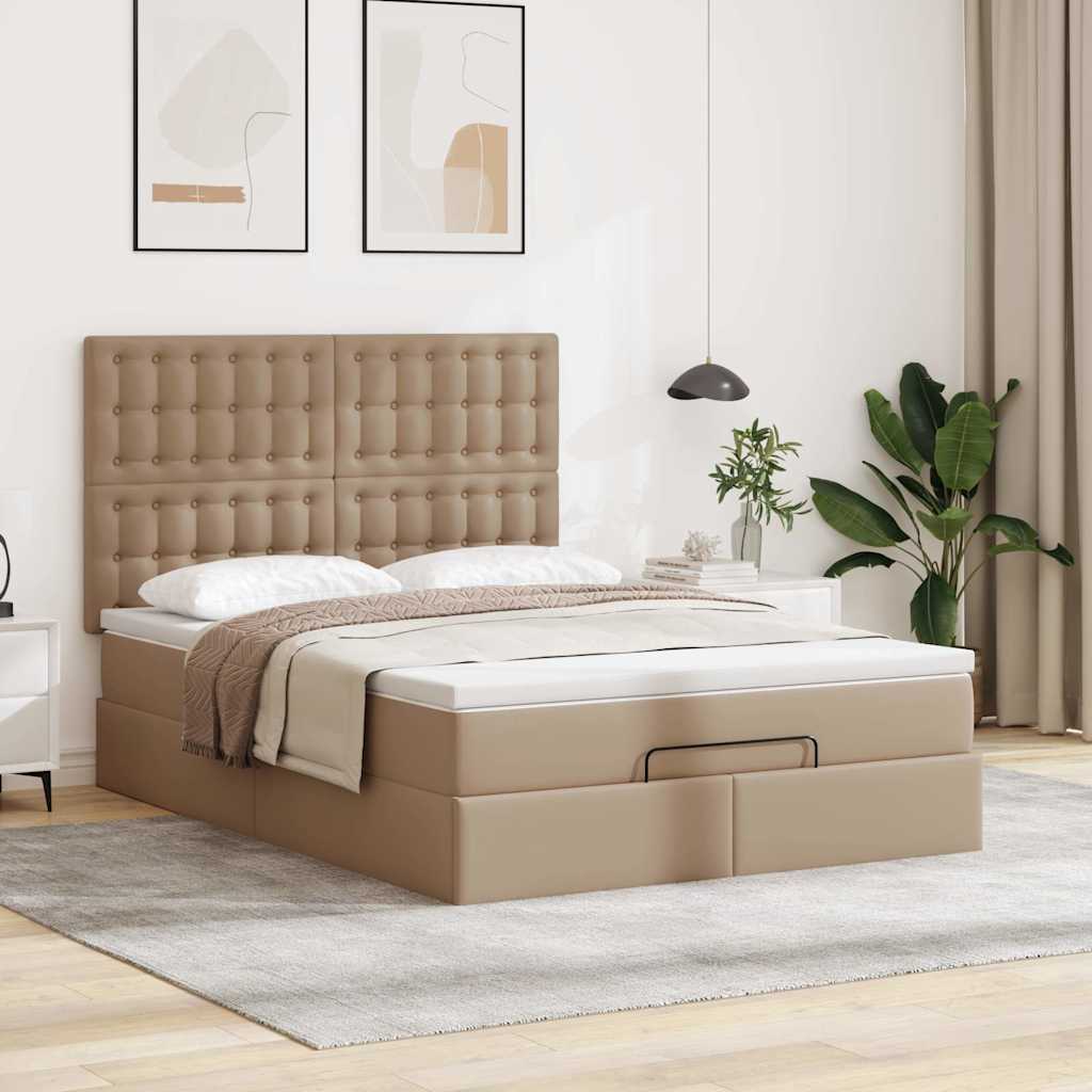 Ottoman bed met matras 140x190cm kunstleer cappuccinokleurig
